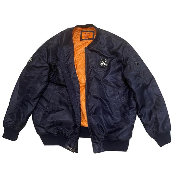 Hard Rock Other - Hard Rock Guitar Company Quilted Bomber Jacket XXL | Navy Orange Nylon, Worn 1x